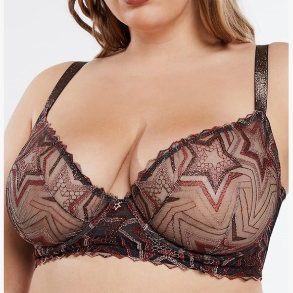 Savage X Fenty Plus Size Shining Star Unlined Demi Bra Metallic Lace Mesh 44D - Picture 16 of 16